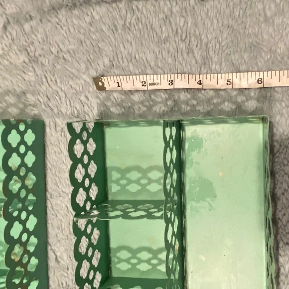 Set of 2 Mint Green Metal Organizers with Gold Patina – 13x6, Vintage Style - Picture 6 of 7